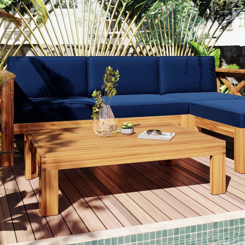TOPMAX Outdoor 5-Piece Wood Sectional Patio Sofa Set with Blue Cushions by HouseOfZazla
