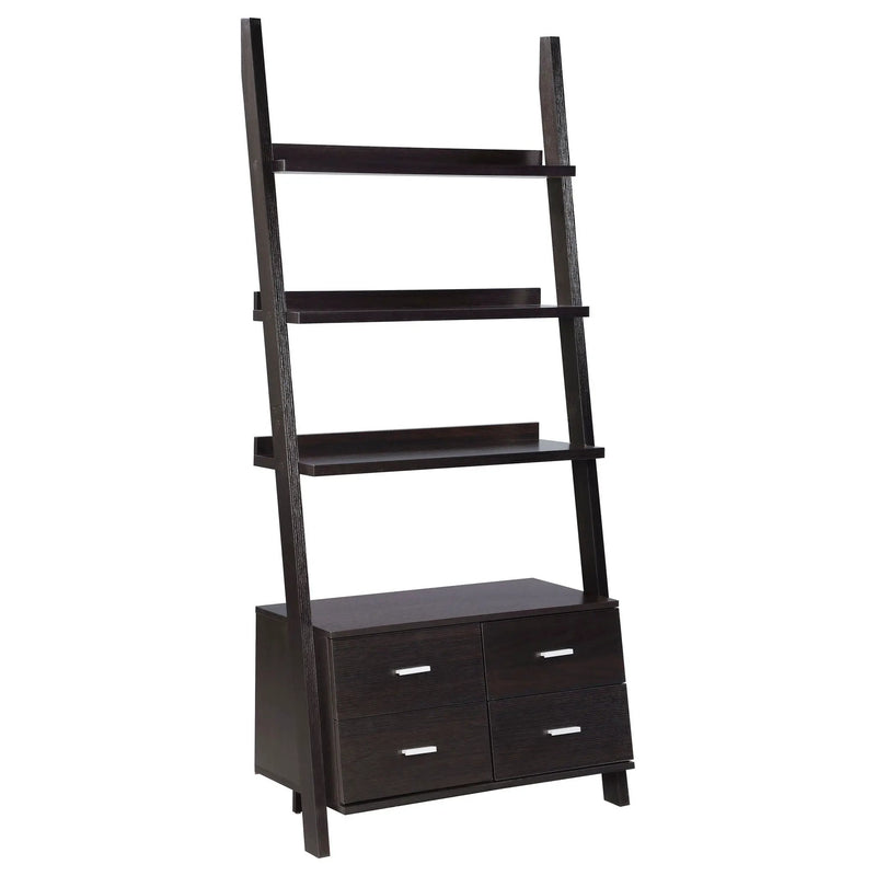 Shasta - 5 Shelf Ladder Bookshelf With Drawers - Cappuccino by HouseOfZazla