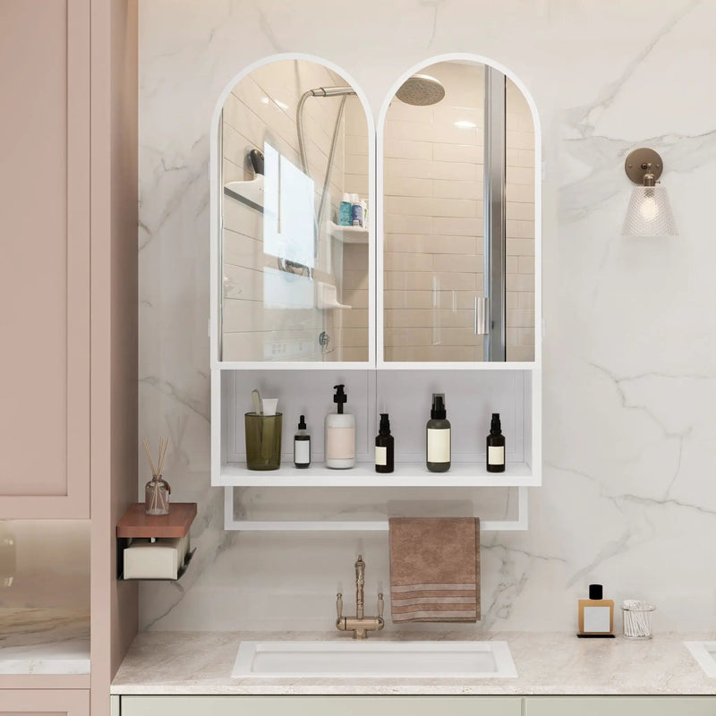 Double Arched Mirror Wall Cabinet With 2 Doors, Featuring Adjustable Shelves And Towel Rack by Unique Piece Furniture