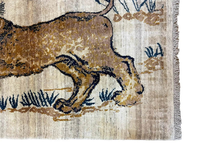 3.5 X 4 Handmade Hand-Knotted New Vintage Rug Quality Wool Lion Organic Dyes by Jewel Rugs