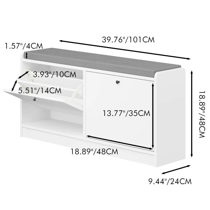 Shoe Storage Bench With Cushion, Entryway Organizer Cabinet For Hallway - White by Unique Piece Furniture