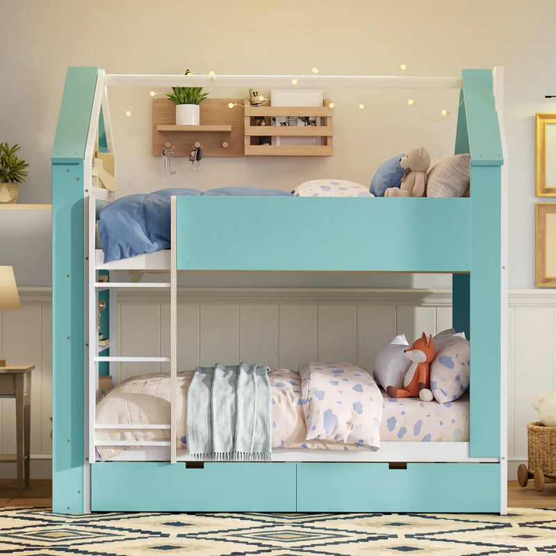 Full Size Bunk Bed with Storage Drawers & Shelves by HouseOfZazla