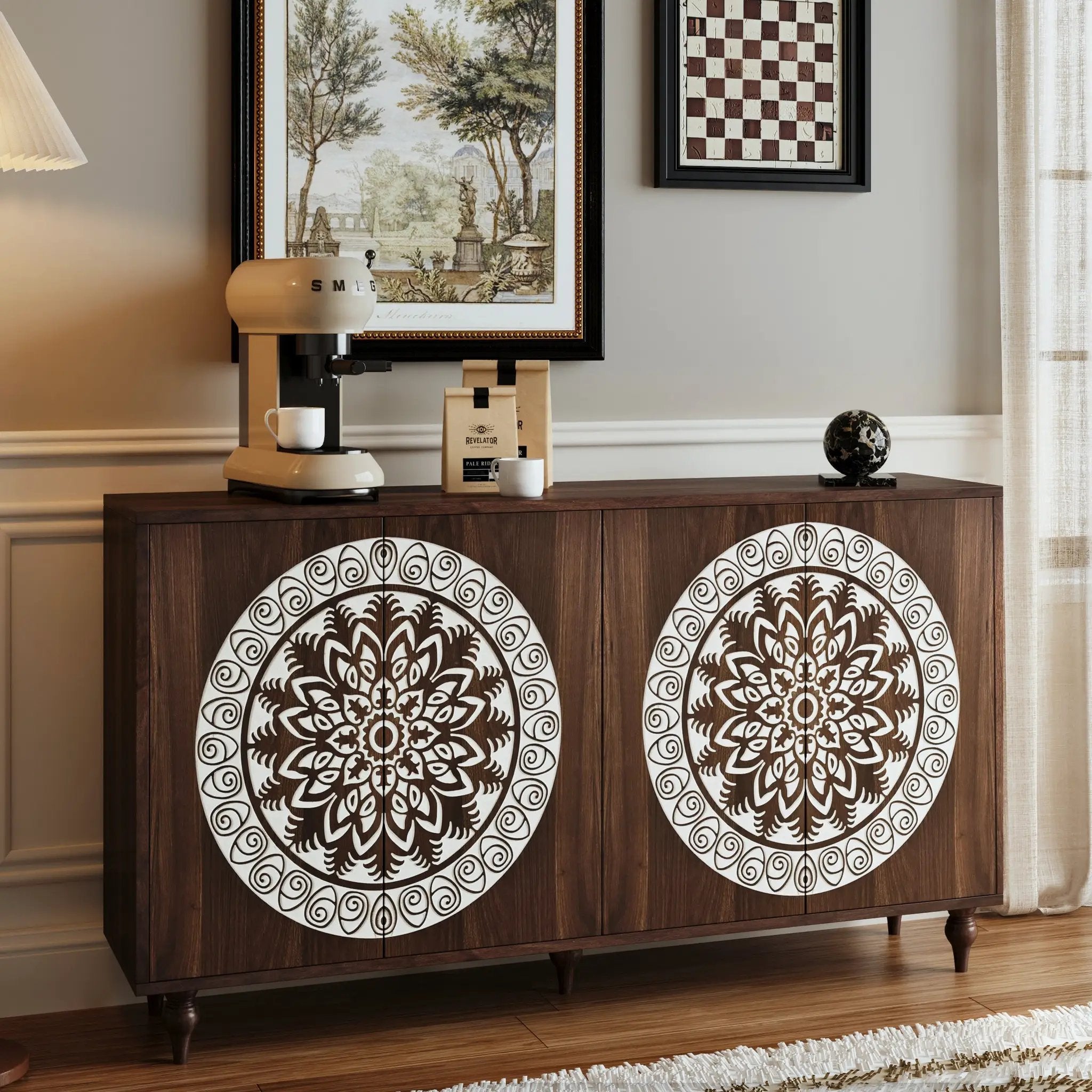 60" Vintage Mandala Carved Sideboard by HouseOfZazla