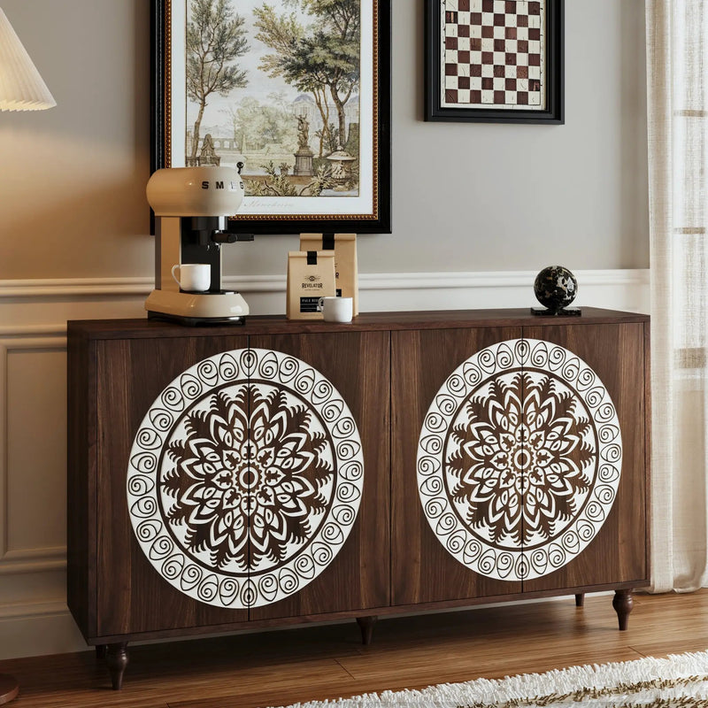 60" Vintage Mandala Carved Sideboard by HouseOfZazla