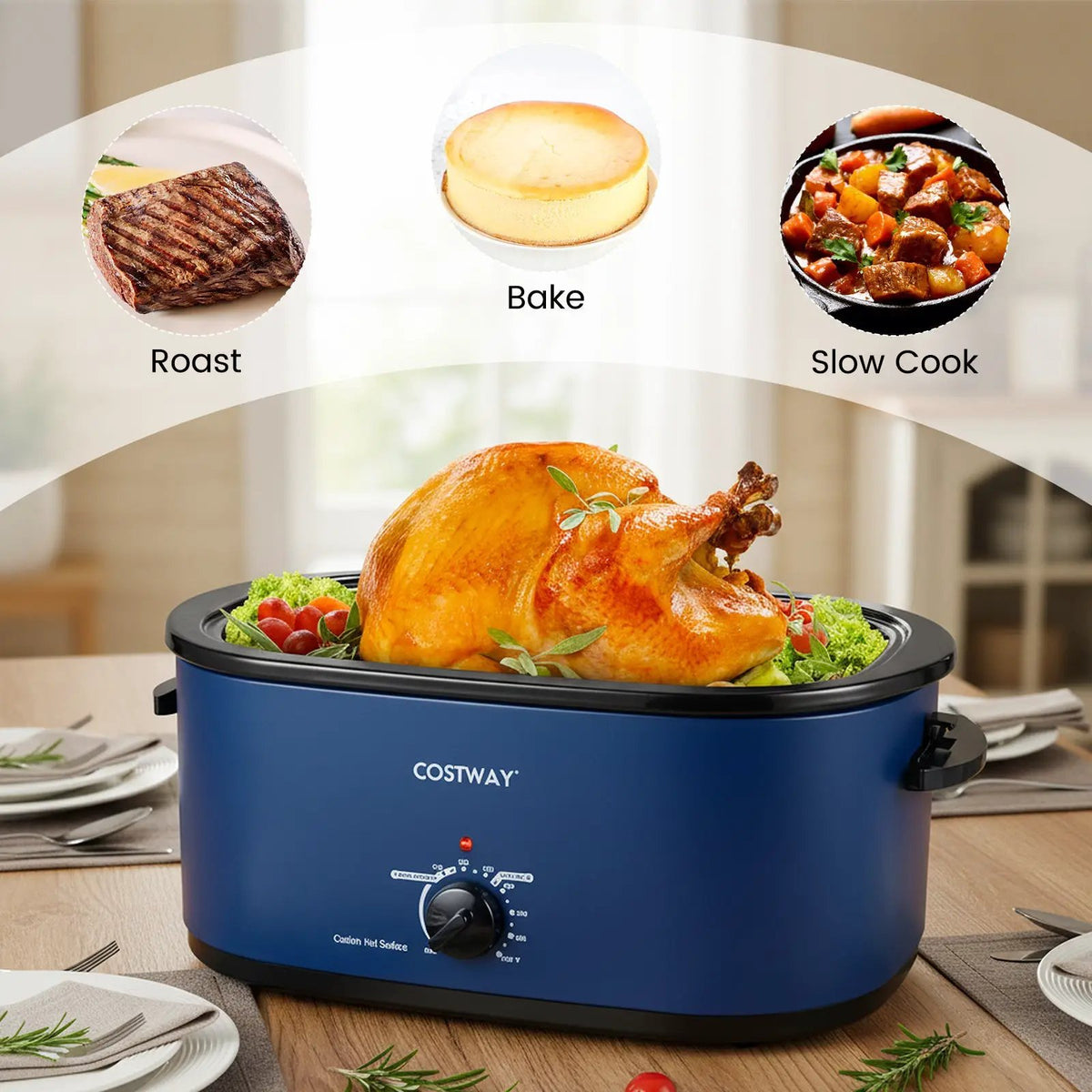 22QT Electric Roaster Oven Turkey Roaster with Visible and Self-Basting Lid by DirectDeals