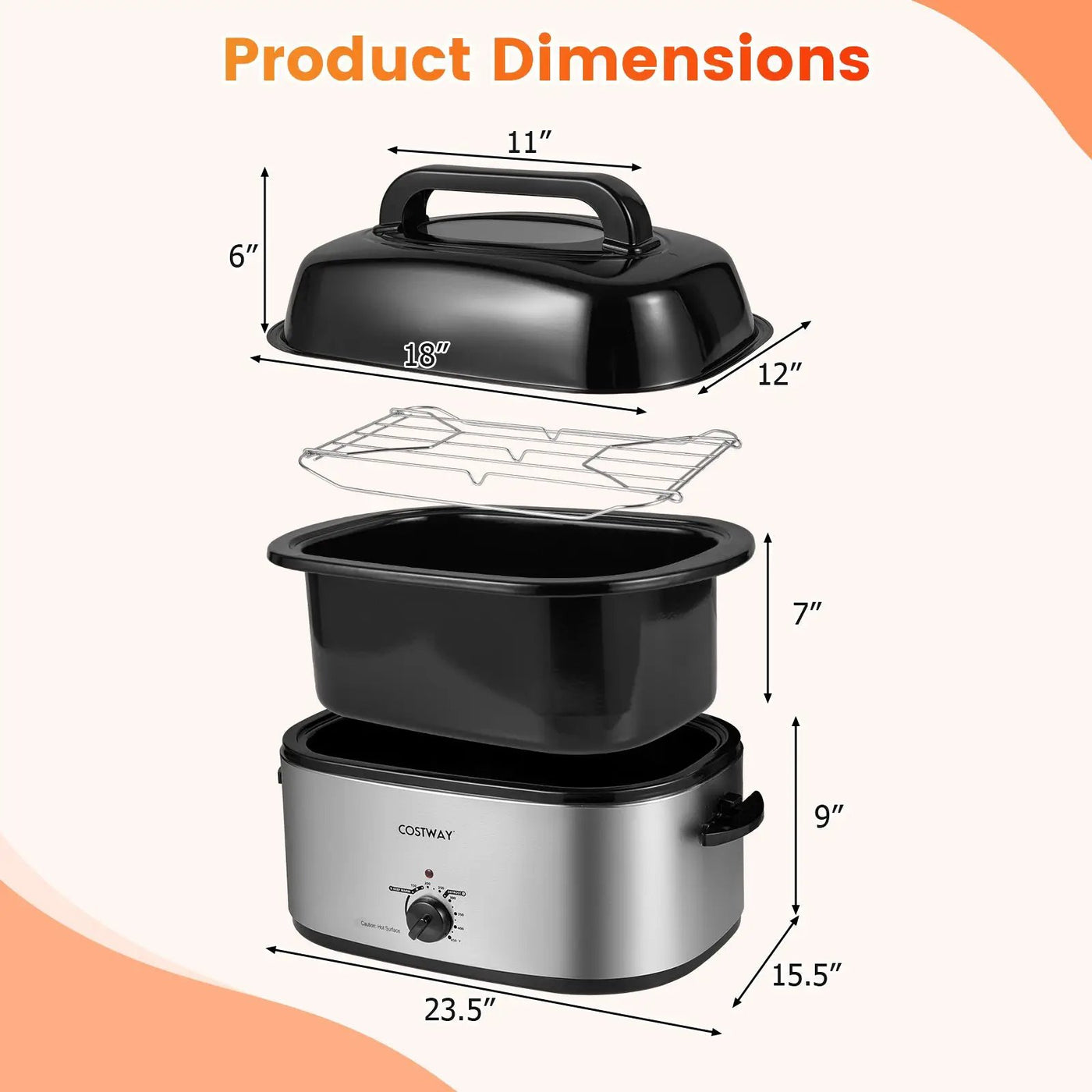 22QT Electric Roaster Oven Turkey Roaster with Visible and Self-Basting Lid by DirectDeals