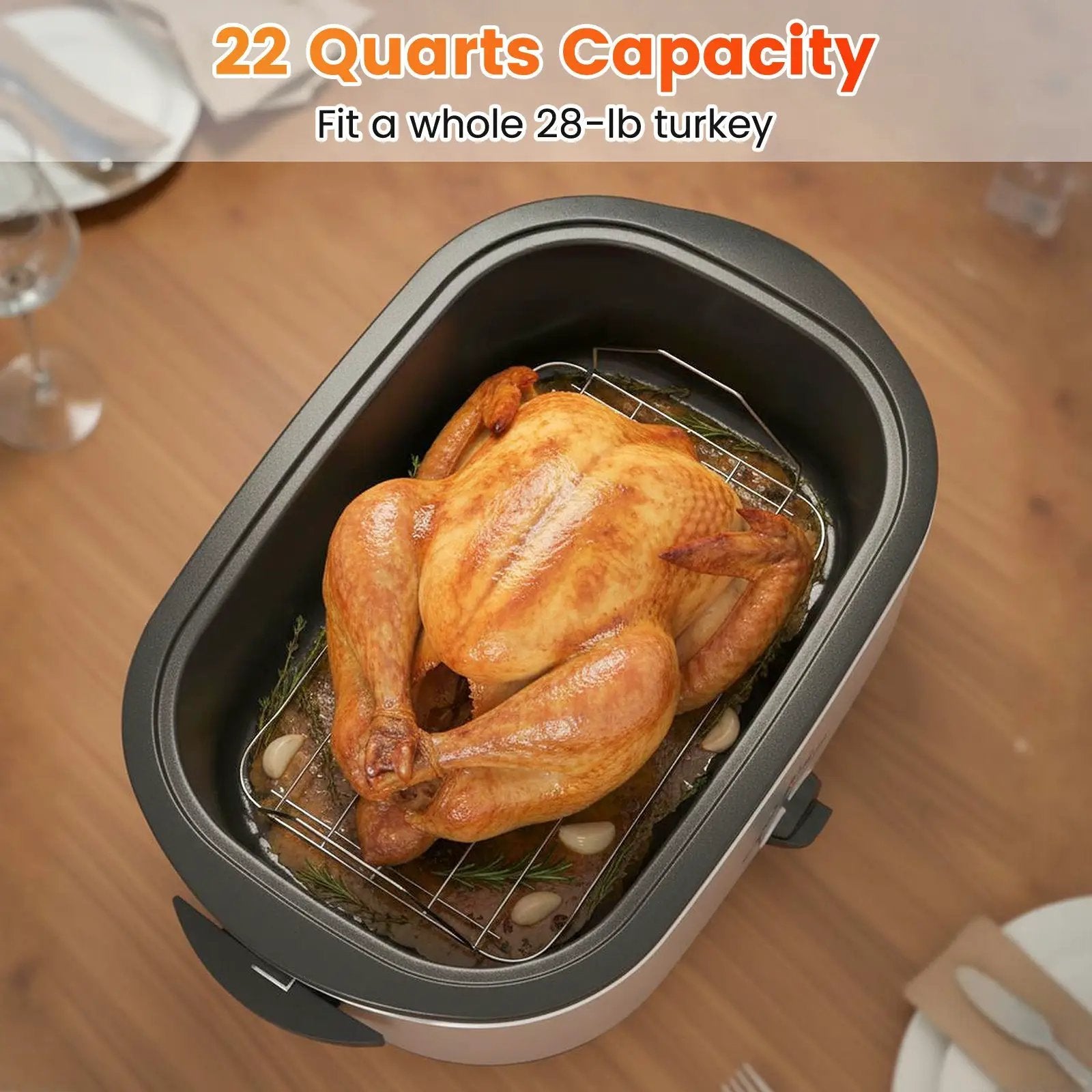 22QT Electric Roaster Oven Turkey Roaster with Visible and Self-Basting Lid by DirectDeals