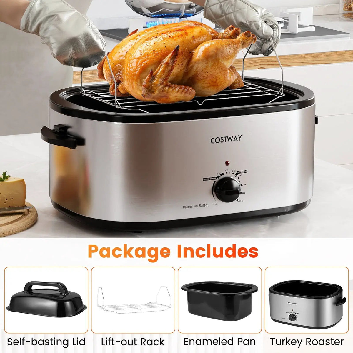 22QT Electric Roaster Oven Turkey Roaster with Visible and Self-Basting Lid by DirectDeals
