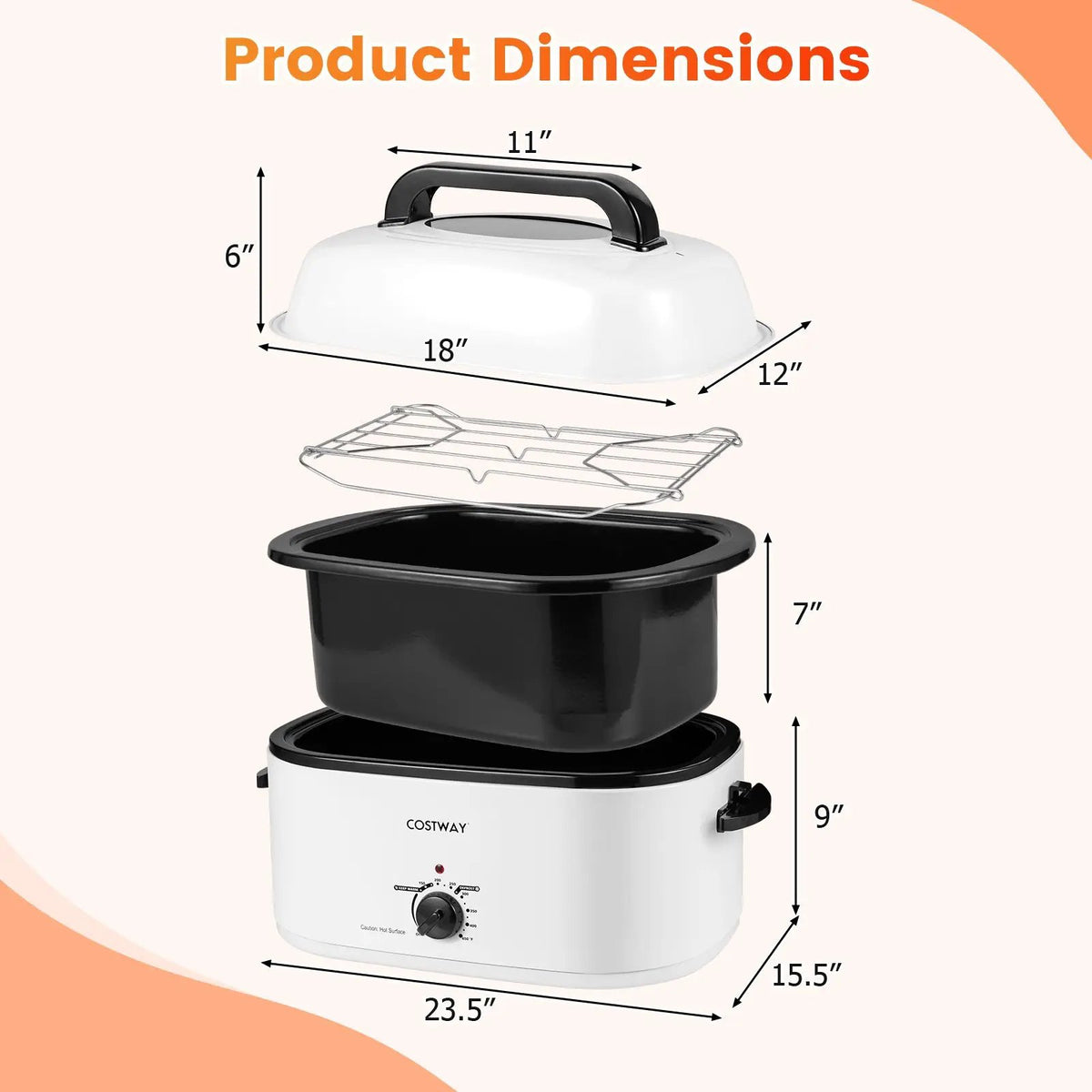 22QT Electric Roaster Oven Turkey Roaster with Visible and Self-Basting Lid by DirectDeals