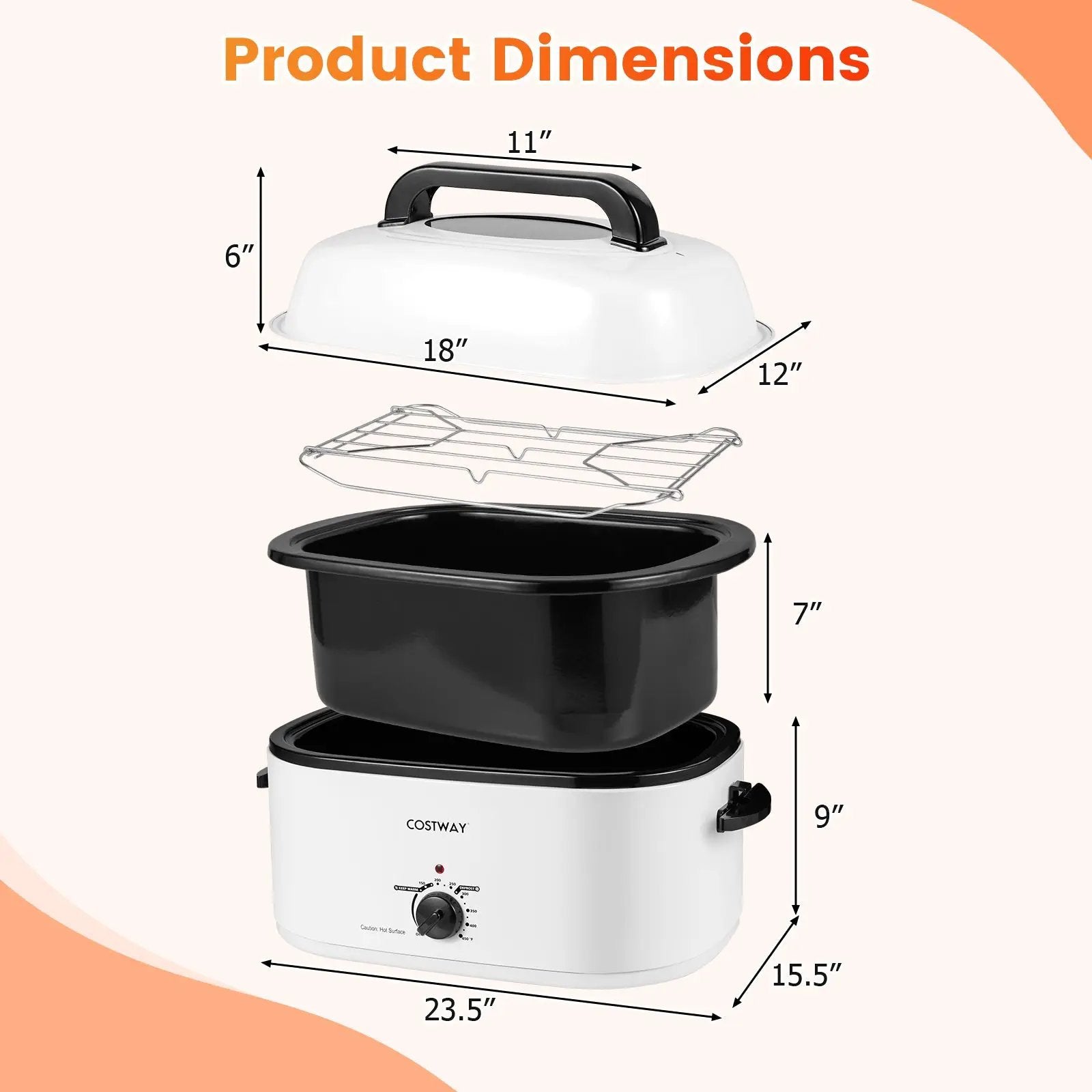 22QT Electric Roaster Oven Turkey Roaster with Visible and Self-Basting Lid by DirectDeals