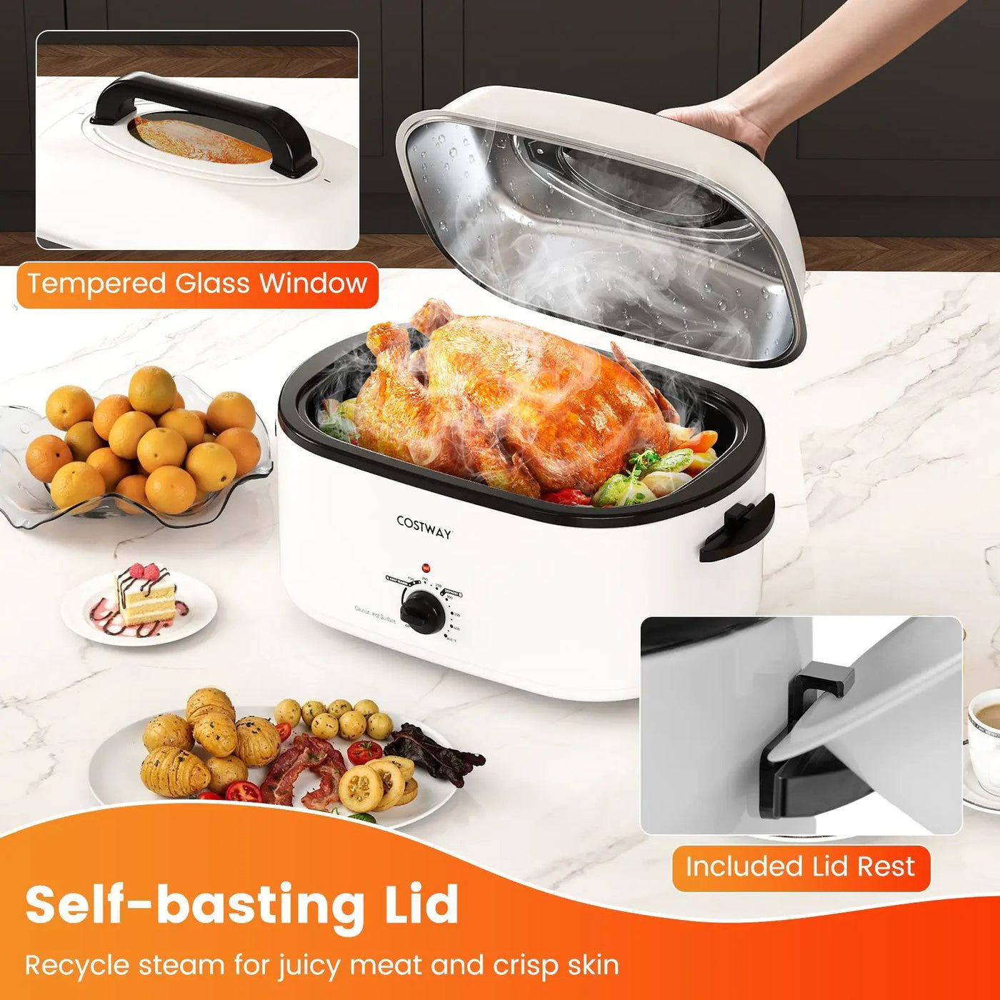 22QT Electric Roaster Oven Turkey Roaster with Visible and Self-Basting Lid by DirectDeals