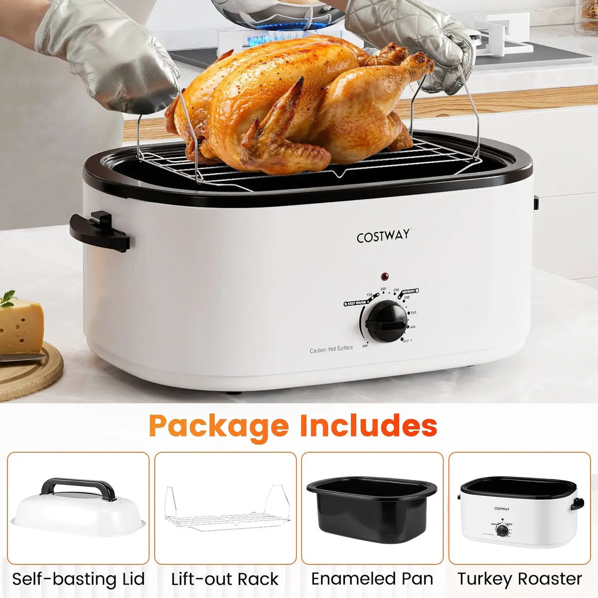 22QT Electric Roaster Oven Turkey Roaster with Visible and Self-Basting Lid by DirectDeals