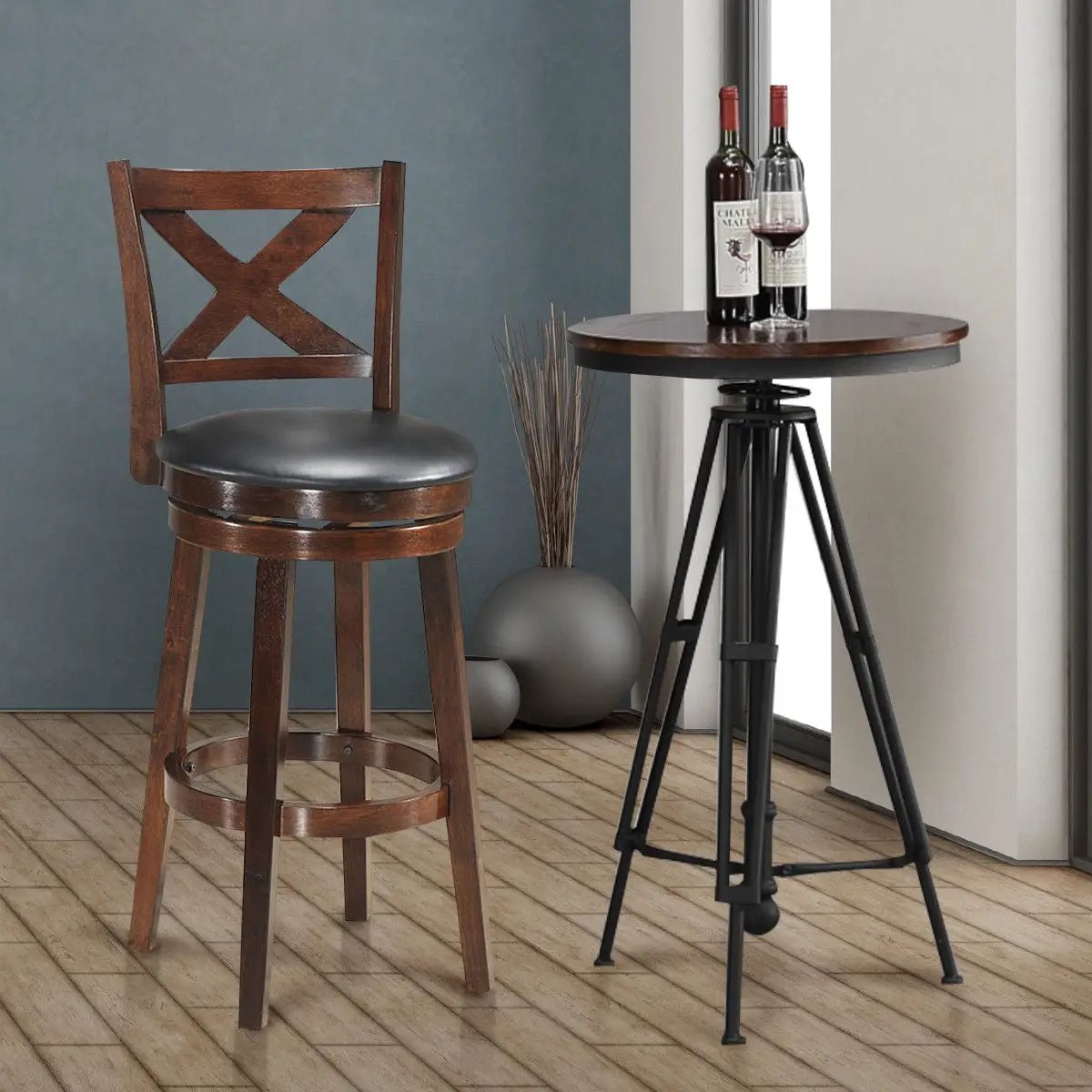 Swivel X-back Upholstered Counter Height Bar Stool with PVC Cushioned Seat, photo 2 of 13