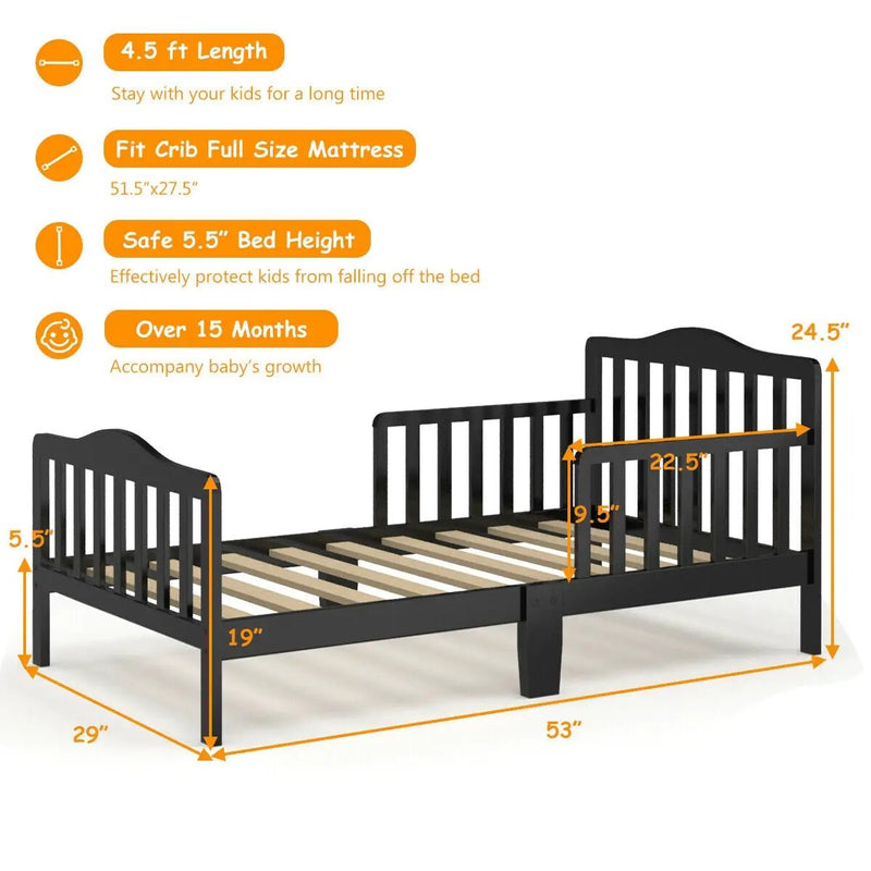 Classic Design Kids Wood Toddler Bed Frame with Two Side Safety Guardrails by DirectDeals