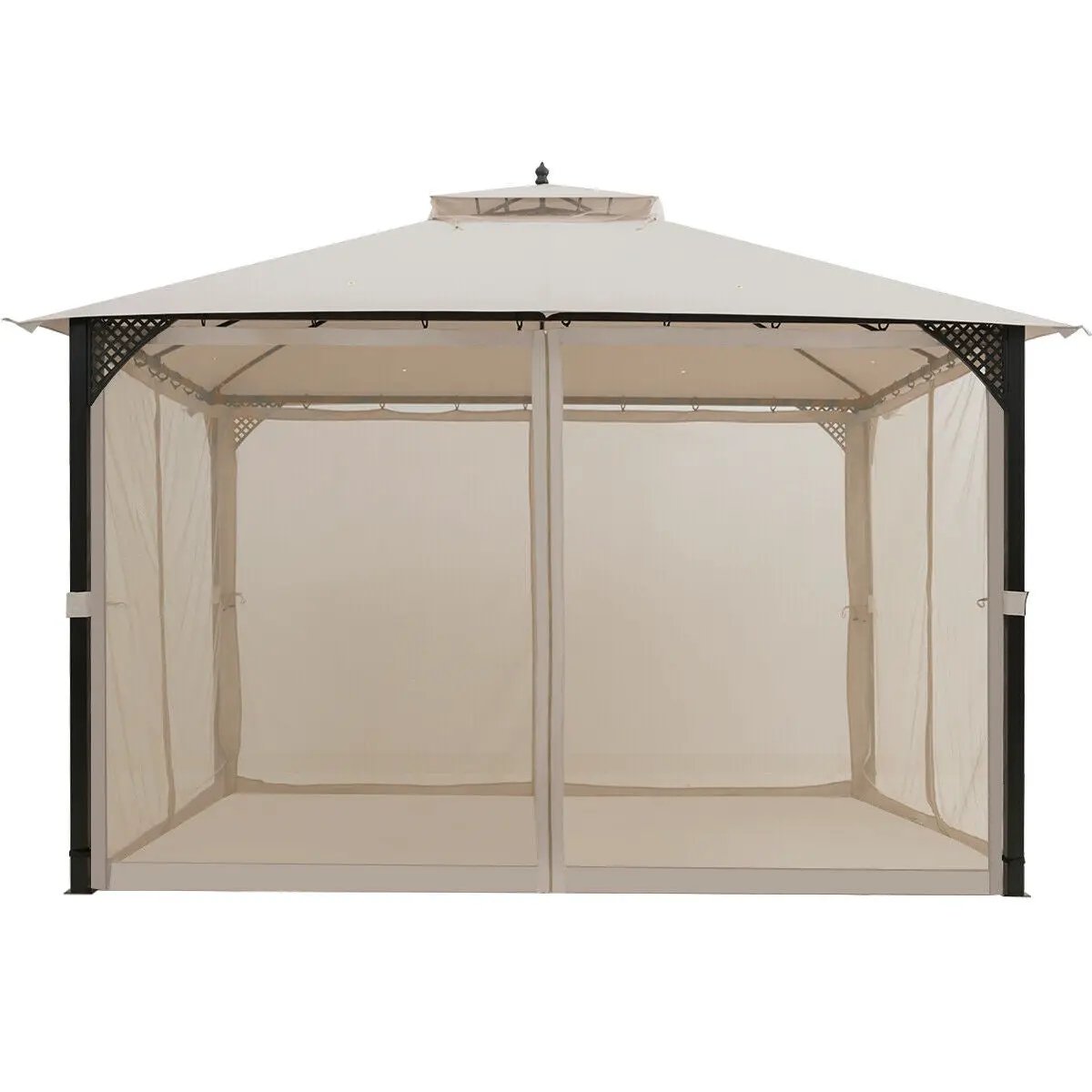 12 x 10 Feet Outdoor Double Top Patio Gazebo with Netting-Brown by DirectDeals