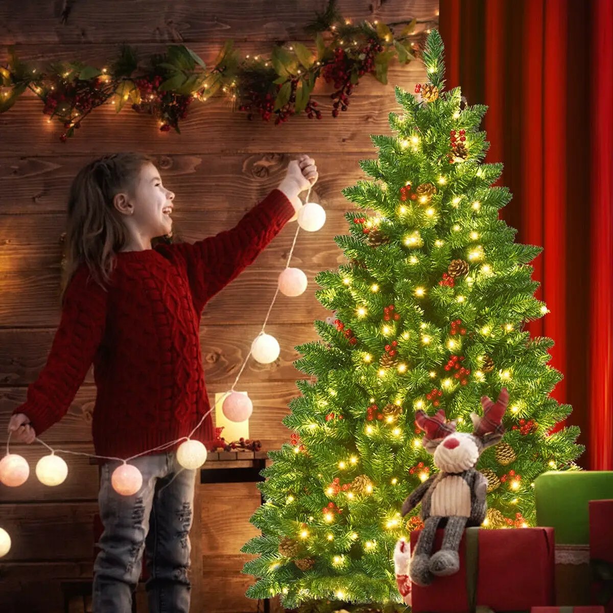 4.5 Feet Pre-lit Hinged Christmas Tree with 300 LED Lights by DirectDeals