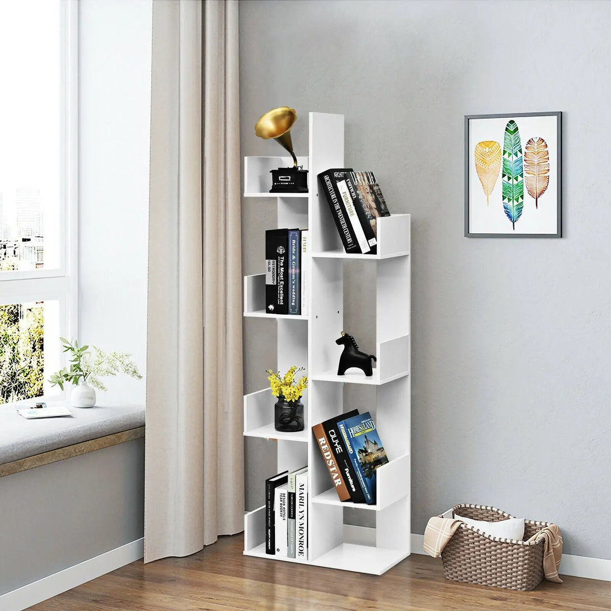 8-Tier Bookshelf Bookcase with 8 Open Compartments Space-Saving Storage Rack, photo 2 of 10