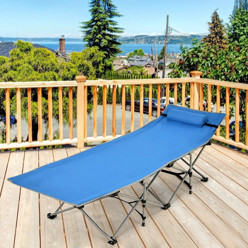 Folding Camping Cot with Side Storage Pocket Detachable Headrest by DirectDeals