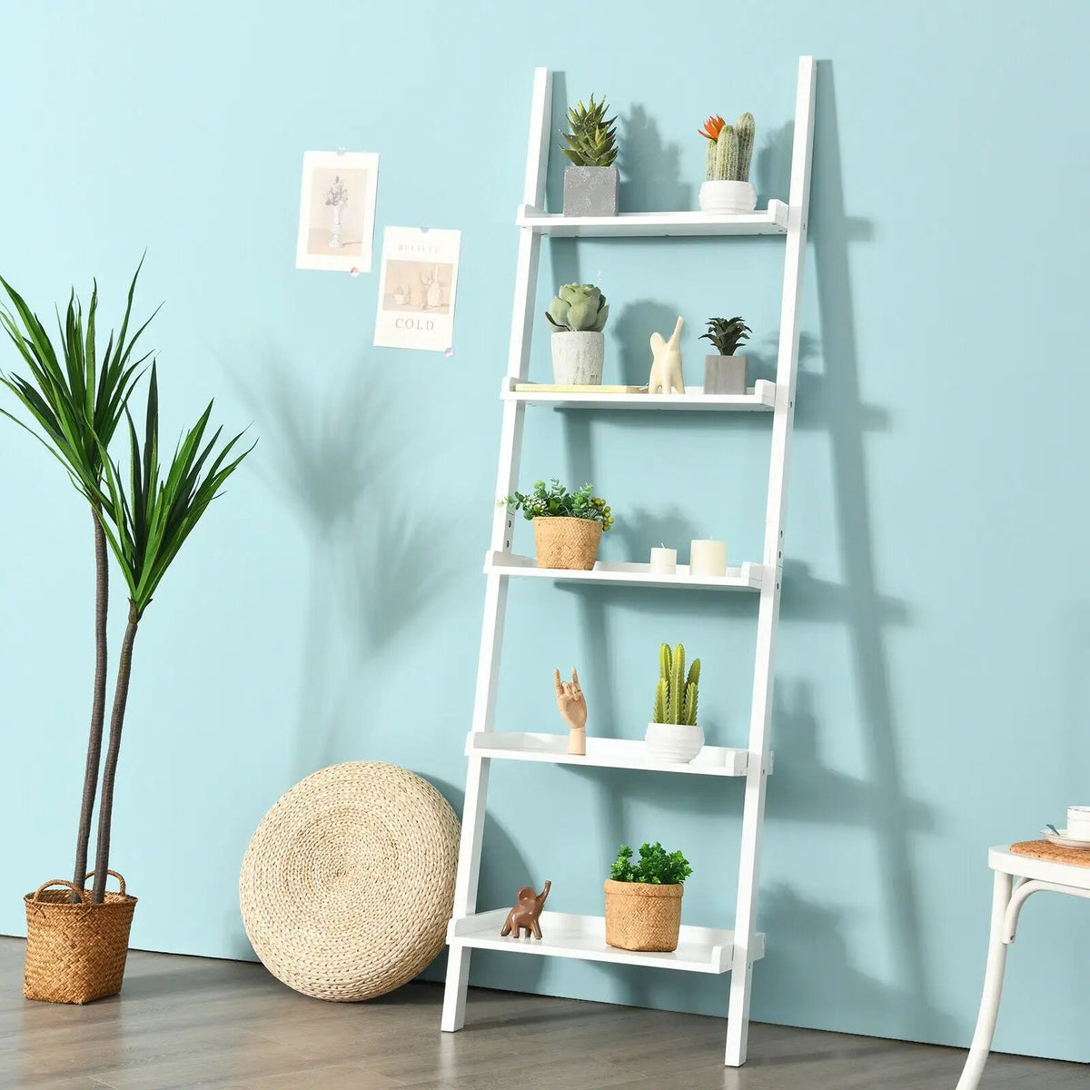 5-Tier Wall-leaning Ladder Shelf Display Rack for Plants and Books, photo 13 of 16
