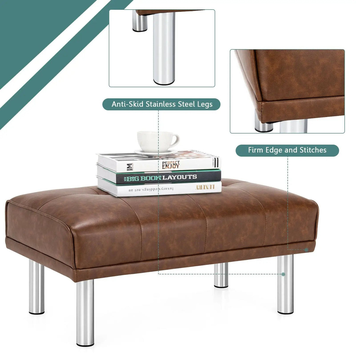 Rectangle Tufted Ottoman with Stainless Steel Legs for Living Room, photo 16 of 16