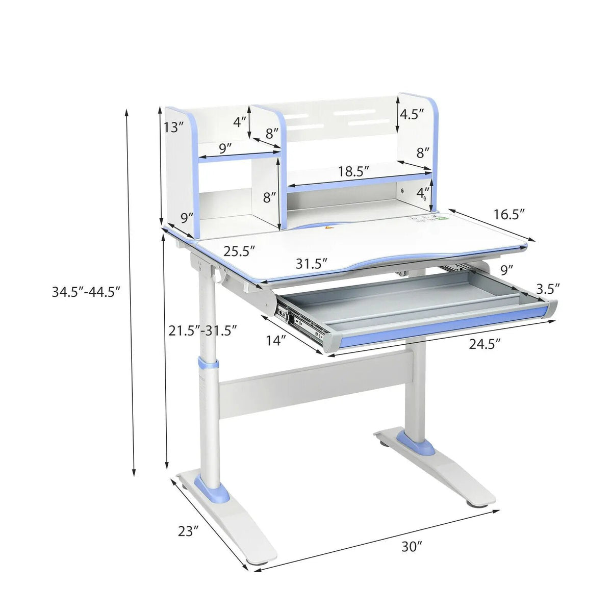 Kids Multifunctional Writing Desk with Tilt Desktop and Book Shelf, photo 8 of 16