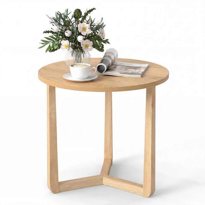 22.5 inch Round Side Table Farmhouse End Table with Sturdy Rubber Wood Legs and Triangular Structure by DirectDeals