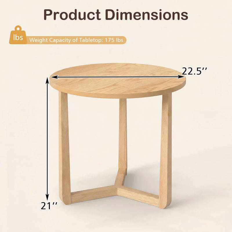 22.5 inch Round Side Table Farmhouse End Table with Sturdy Rubber Wood Legs and Triangular Structure by DirectDeals