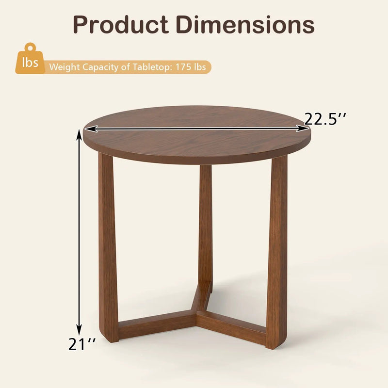 22.5 inch Round Side Table Farmhouse End Table with Sturdy Rubber Wood Legs and Triangular Structure by DirectDeals