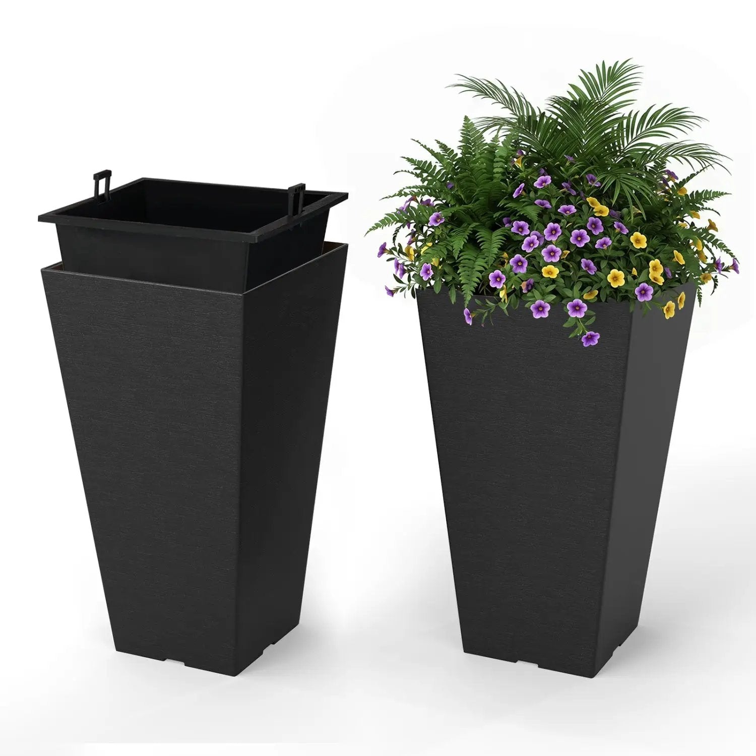 22.5" Tall Self-Watering Square Planter Set of 2 by DirectDeals