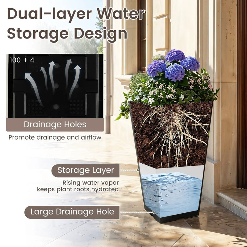 22.5" Tall Self-Watering Square Planter Set of 2 by DirectDeals