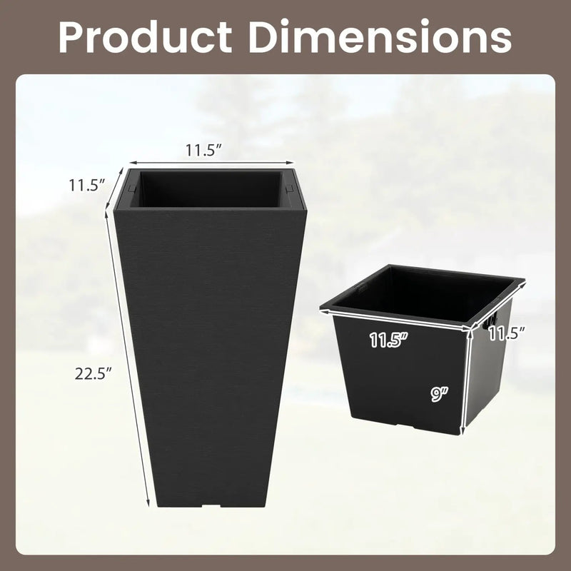 22.5" Tall Self-Watering Square Planter Set of 2 by DirectDeals