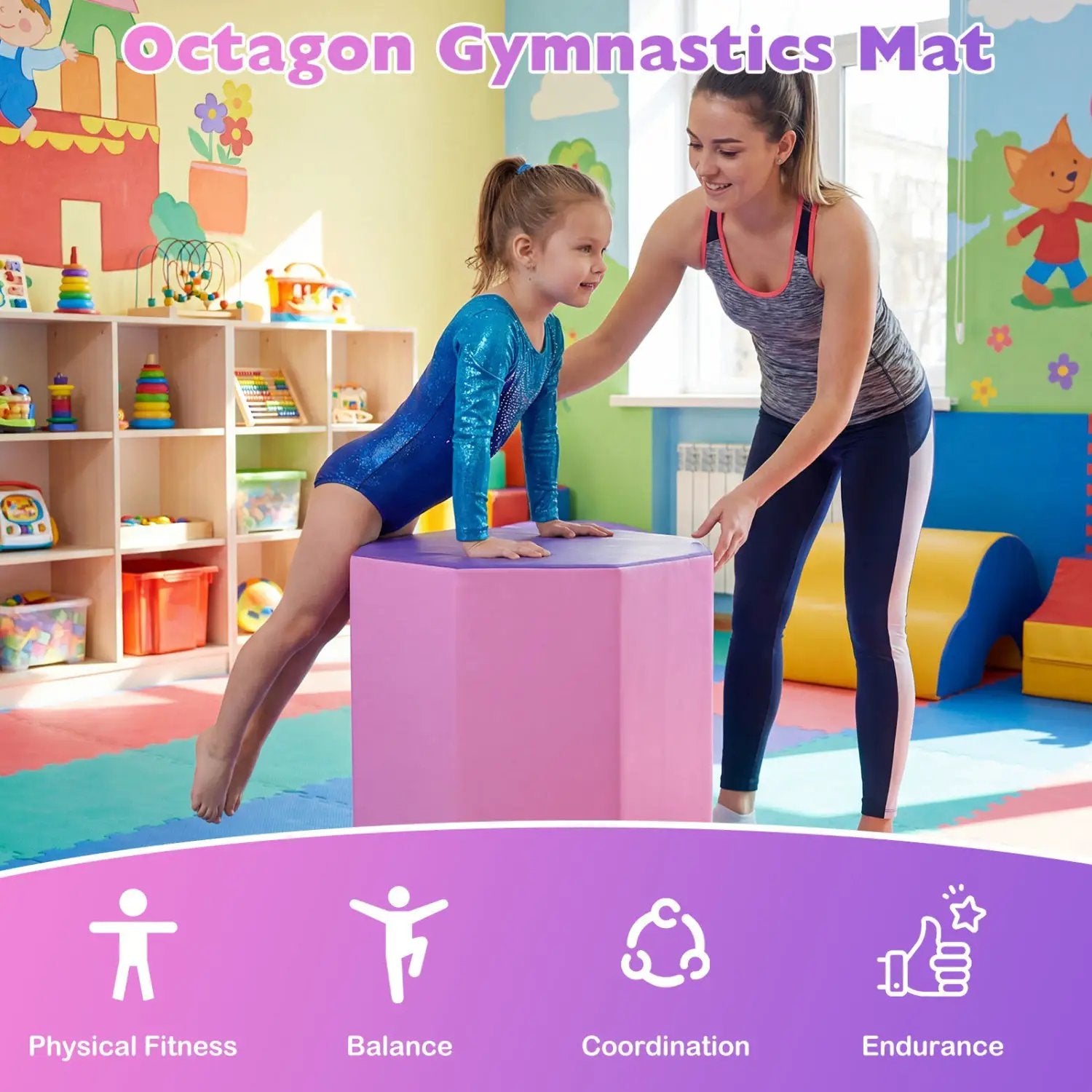 22.5" x 26" Octagon Tumbling Mat with Zippered Cover and Thick Foam Filling-Pink by DirectDeals
