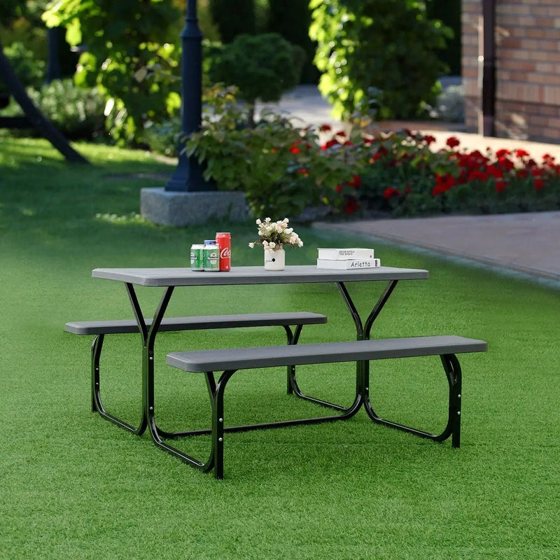 HDPE Outdoor Picnic Table Bench Set with Metal Base by DirectDeals