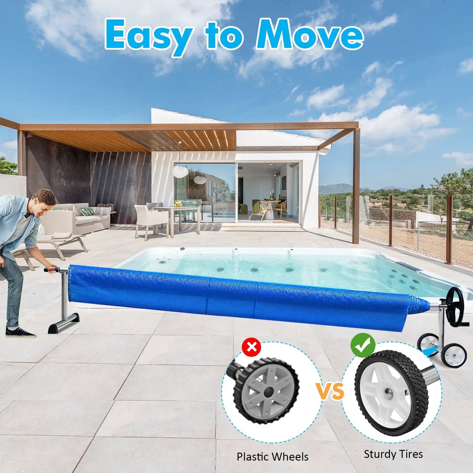 22 Ft Pool Cover Reel Set Aluminum In-ground Swimming Solar Cover Reel by DirectDeals