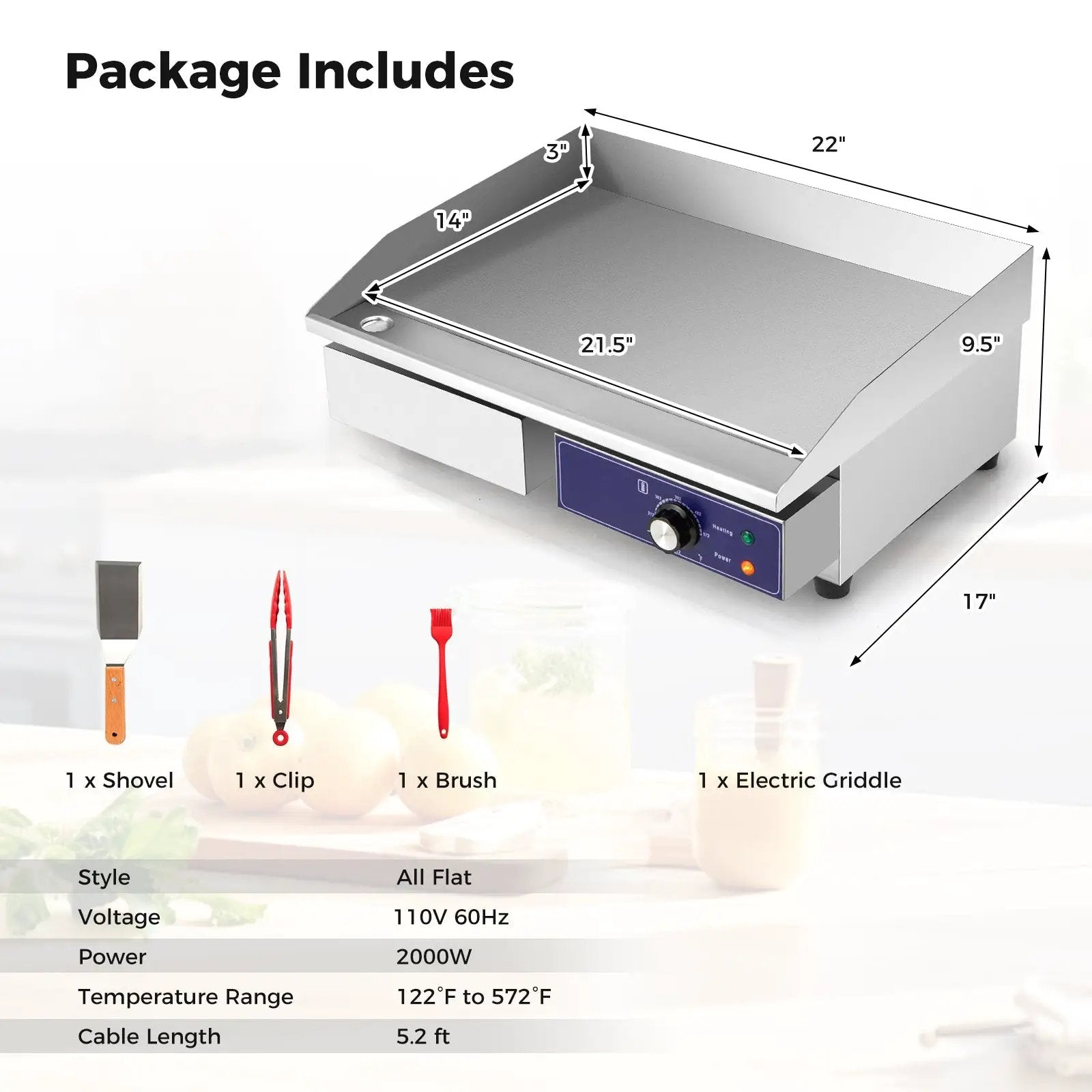 22 Inch Countertop Electric Griddle 2000W 110V Commercial Stainless Steel Grill-Silver by DirectDeals