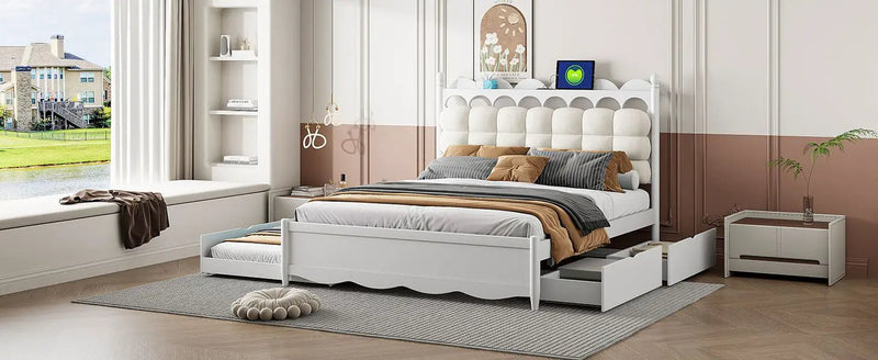 Storage Platform Bed, With 2 Big Drawers, Trundle, One Set Of Sockets & USB Ports by HouseOfZazla