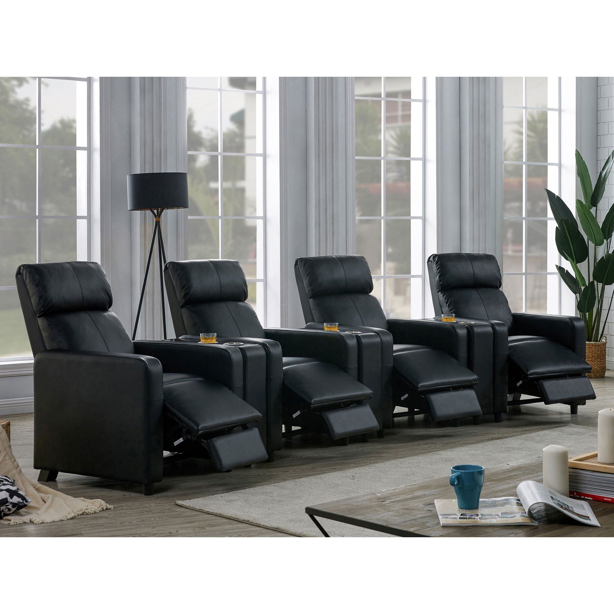Warren - 4 Seater Home Theater With 3 Wedge Consoles - Black by HouseOfZazla