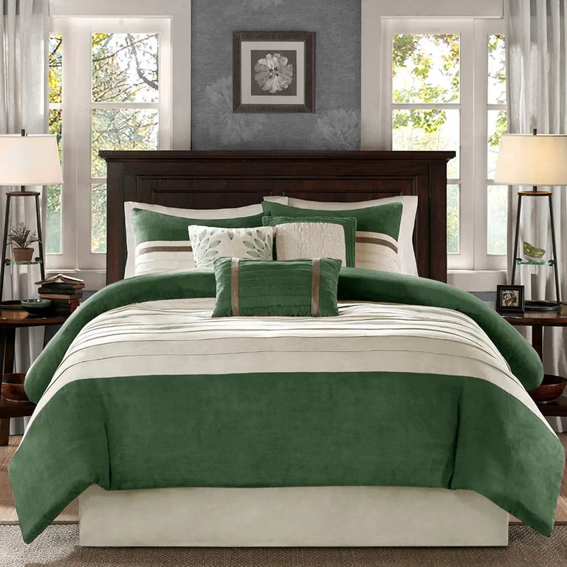 7 Pc Faux Suede Comforter Set Green King by HouseOfZazla