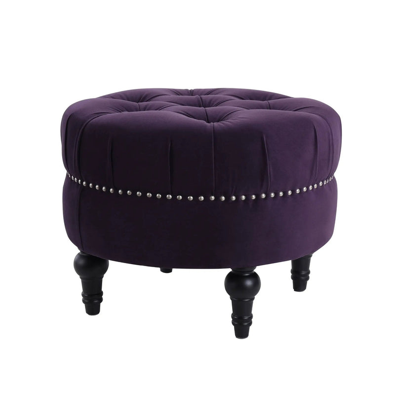 Dawn - Tufted Round Ottoman Nailhead Accents - Purple by HouseOfZazla