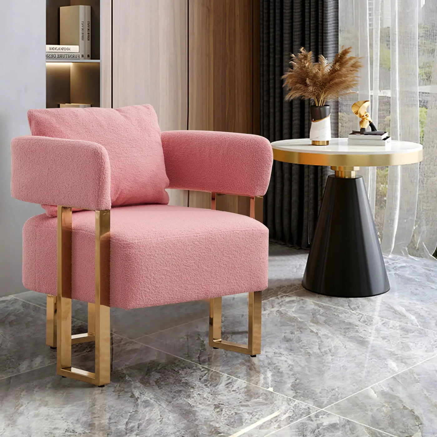 Modern Decorative Chair Teddy Fleece Upholstered And Metal Foot by Unique Piece Furniture