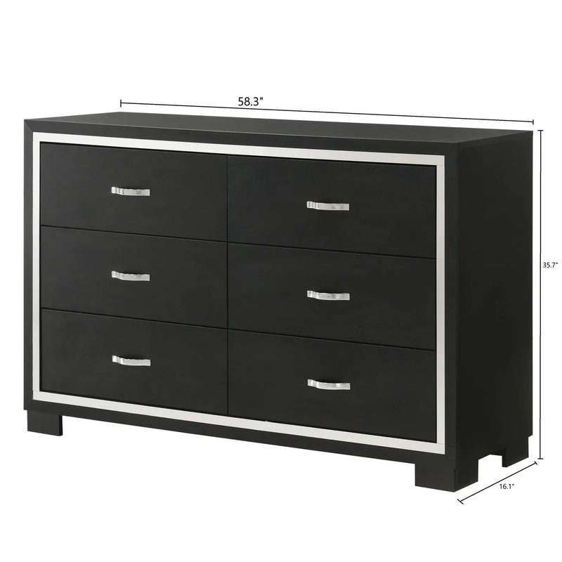 6 Drawer Dresser With Handles Bedroom Furniture - Black by HouseOfZazla