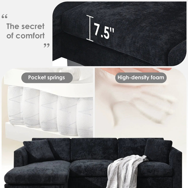 Modern Cloud Sectional Sofa L Shaped Luxury Couch Set With 2 Free Pillows 4 Seat With Oversized Chaise by HouseOfZazla