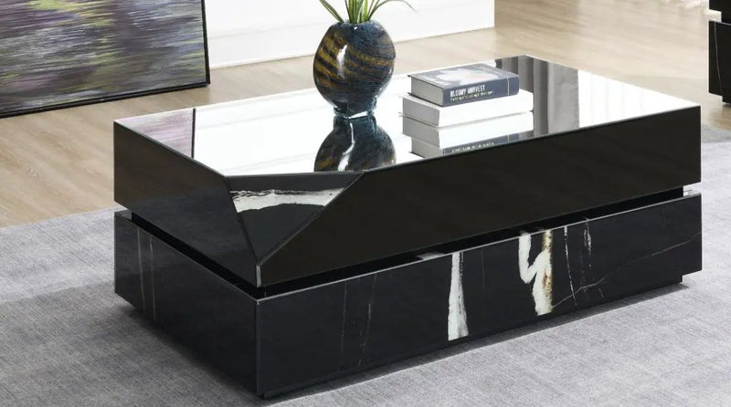 Wenona - Mirrored Coffee Table - Black by HouseOfZazla