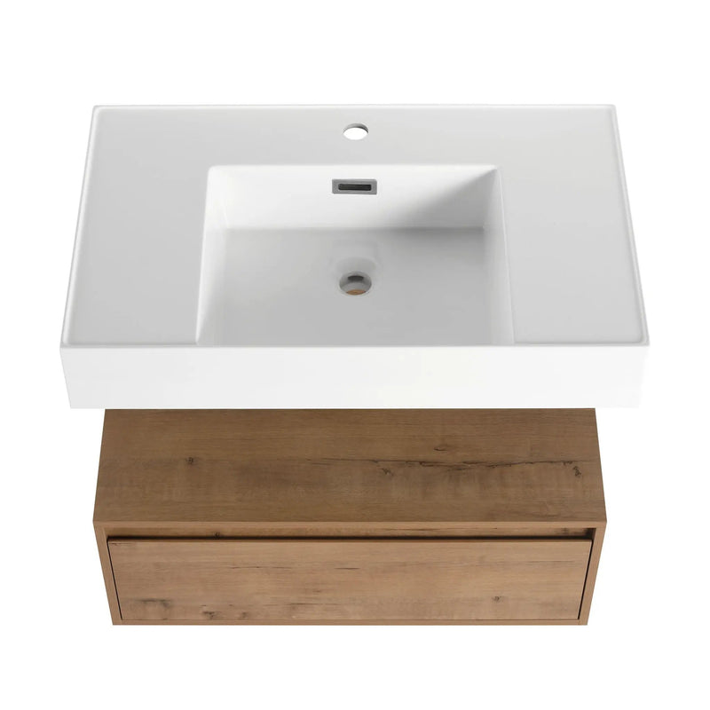 Wall Mounted Bathroom Vanity With Resin Sink And Soft Close Drawer In Imitative - Imitative Oak by HouseOfZazla