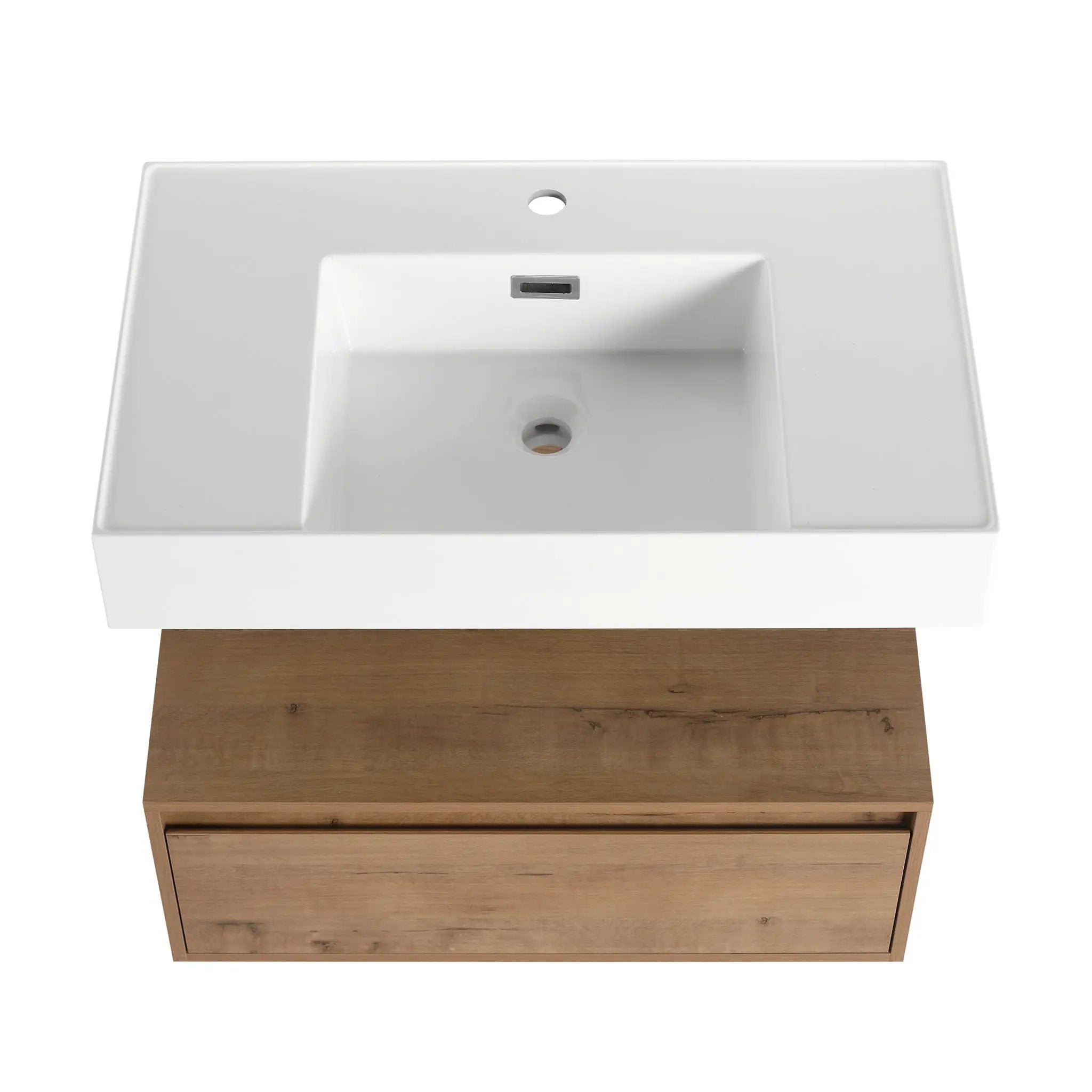 Contemporary Wall Mounted Bathroom Vanity With Resin Sink And 2 Side Cabinet - Imitative Oak by HouseOfZazla