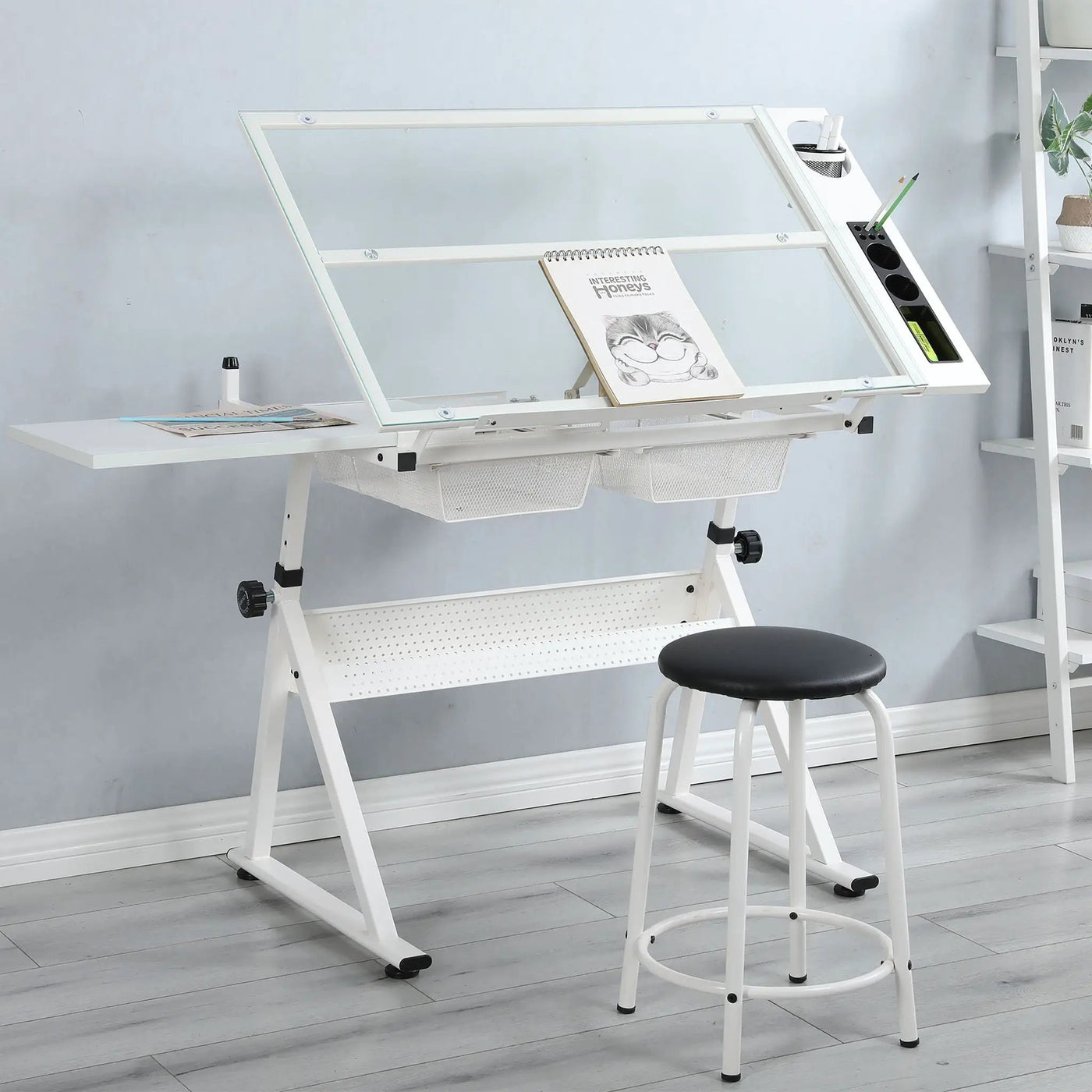 Adjustable Tempered Glass Drafting Printing Table With Chair by HouseOfZazla