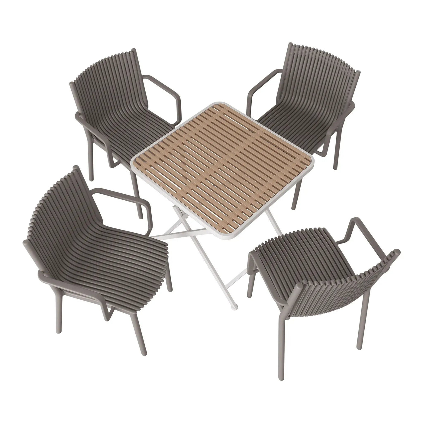 4 Modern Stackable Plastic Armchair Matched With Folding Square Table by Unique Piece Furniture