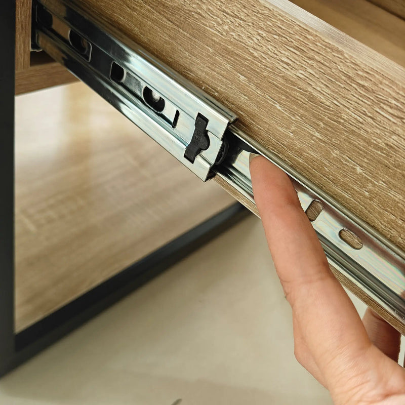 1 Piece Modern End Table with Drawer - Natural Wood & Tempered Glass by HouseOfZazla