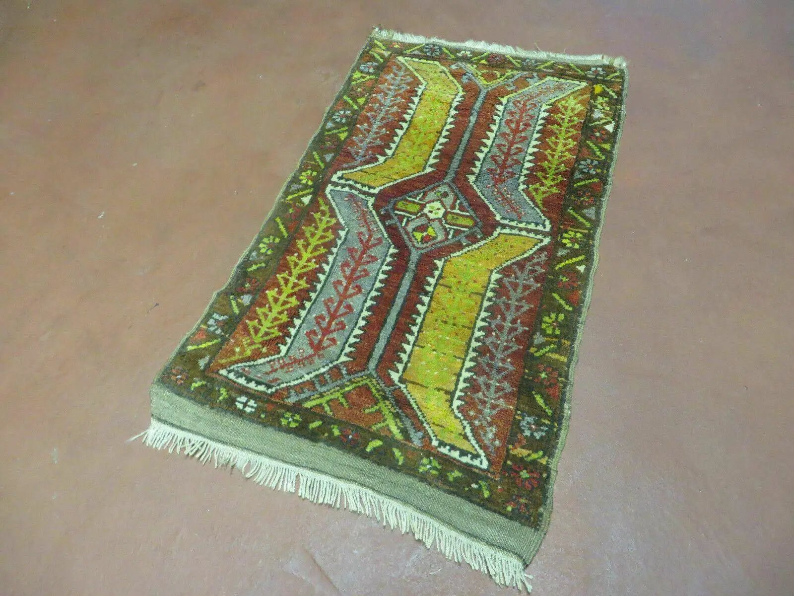 Small Turkish Yastik Rug 1.9 x 2.10, Antique Handmade Oushak Carpet by Jewel Rugs