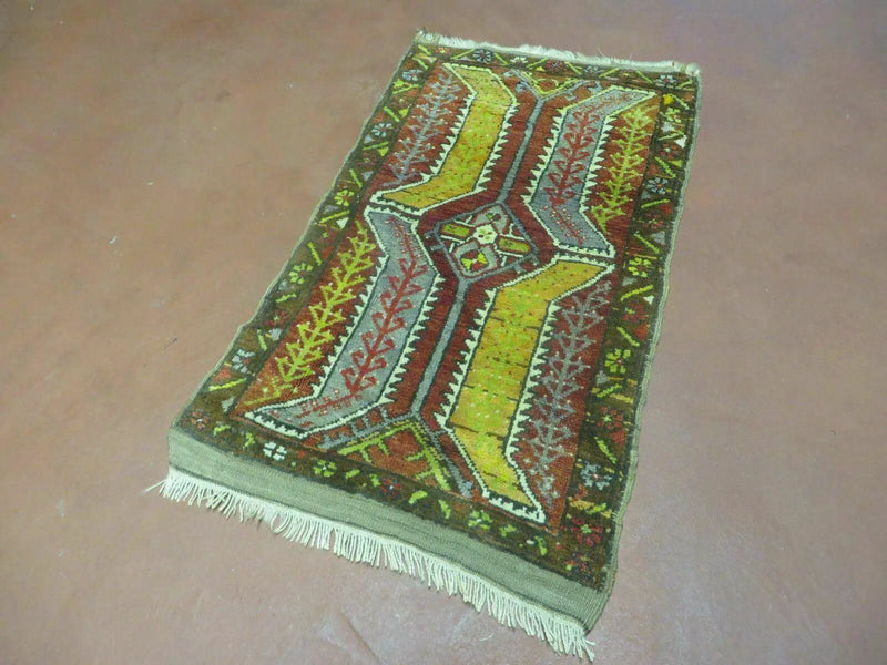 Small Turkish Yastik Rug 1.9 x 2.10, Antique Handmade Oushak Carpet by Jewel Rugs